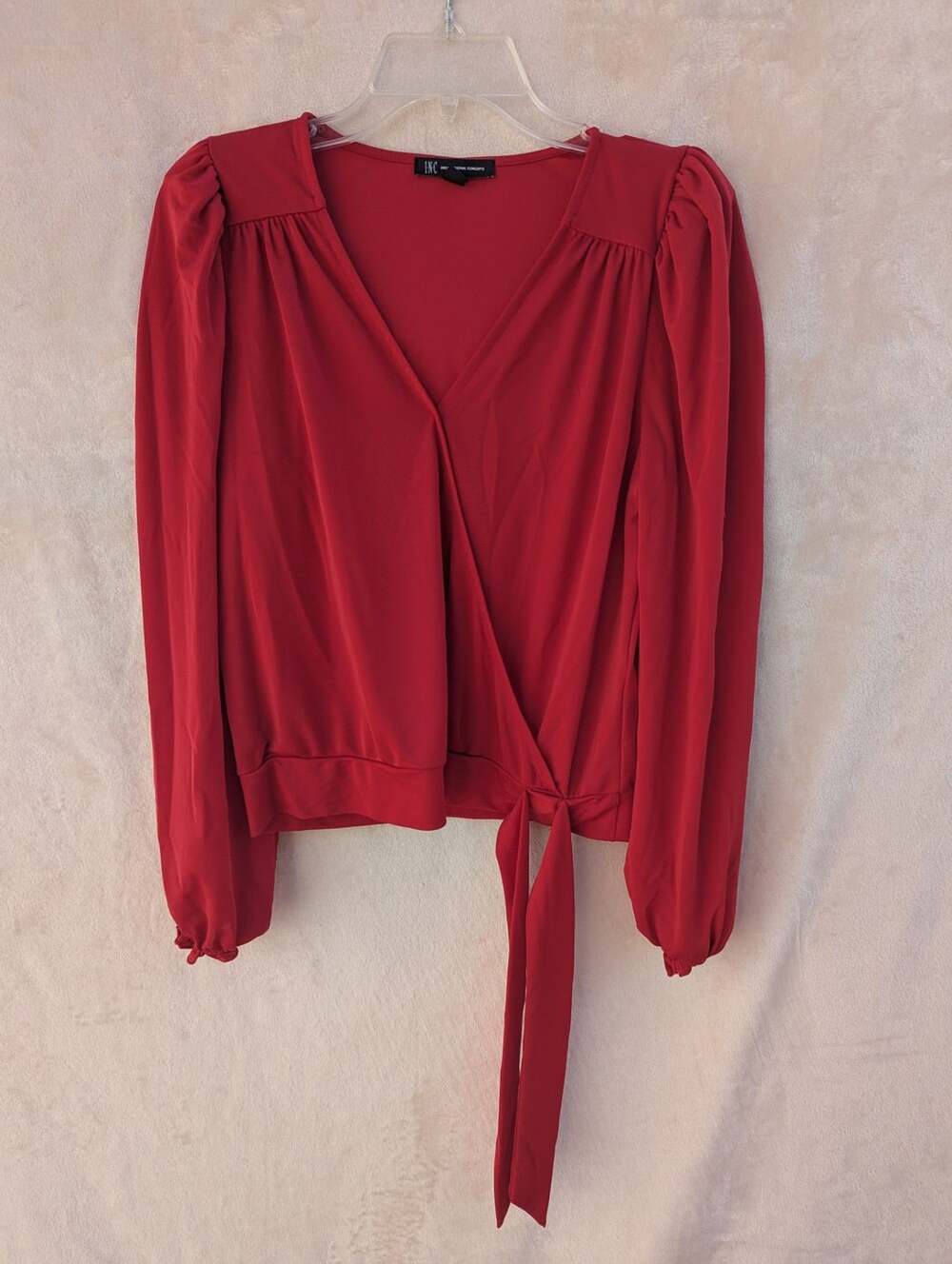 INC International Concepts Side Tie Surplice Top Red Small